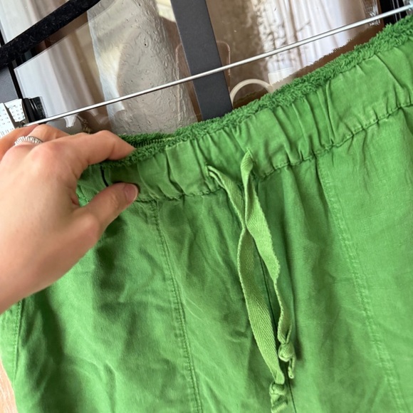 Zara linen pants straight leg high rise pockets drawstring lime green 4043/042 - Picture 7 of 11